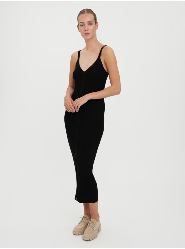 Black ribbed sheath midi dress with straps VERO MODA Uzuri - Women