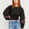 Black short blouse with embroidery TALLY WEiJL - Women