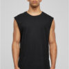 Black sleeveless t-shirt with open brim
