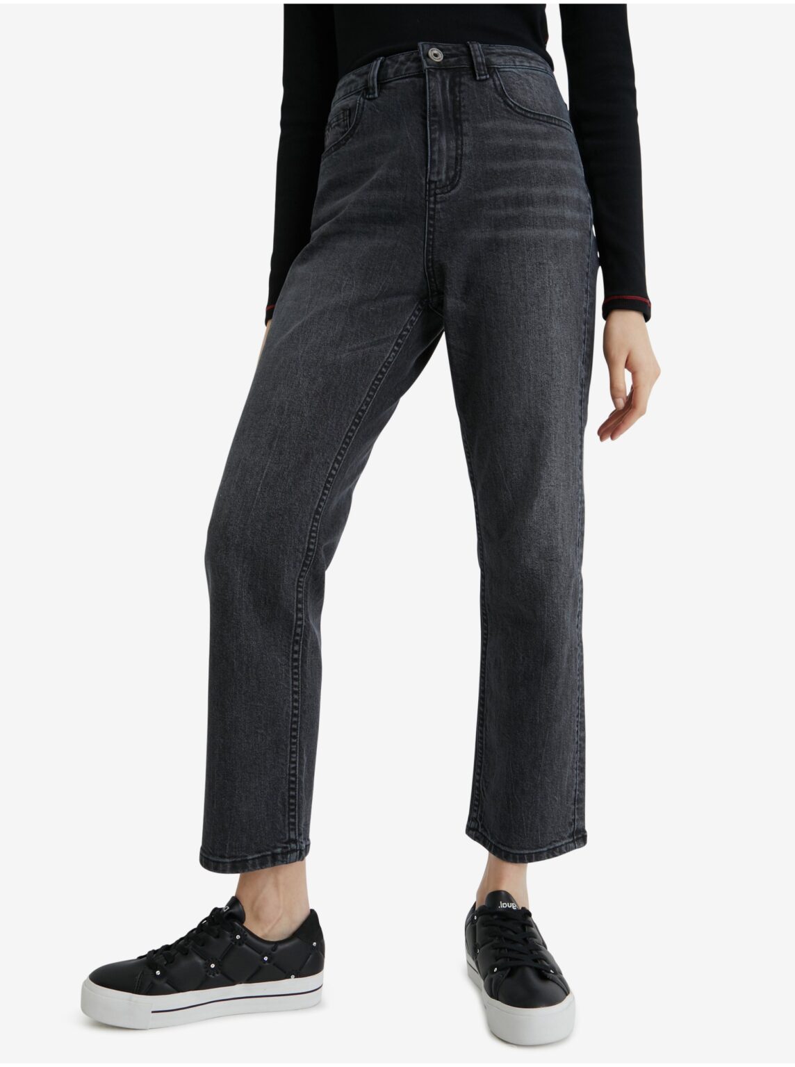 Black women's cropped straight fit jeans Desigual Scarf - Women