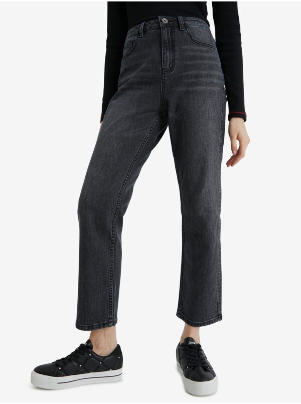 Black women's cropped straight fit jeans Desigual Scarf - Women