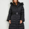 Black women's down winter coat with detachable hood and fur Guess Lolie