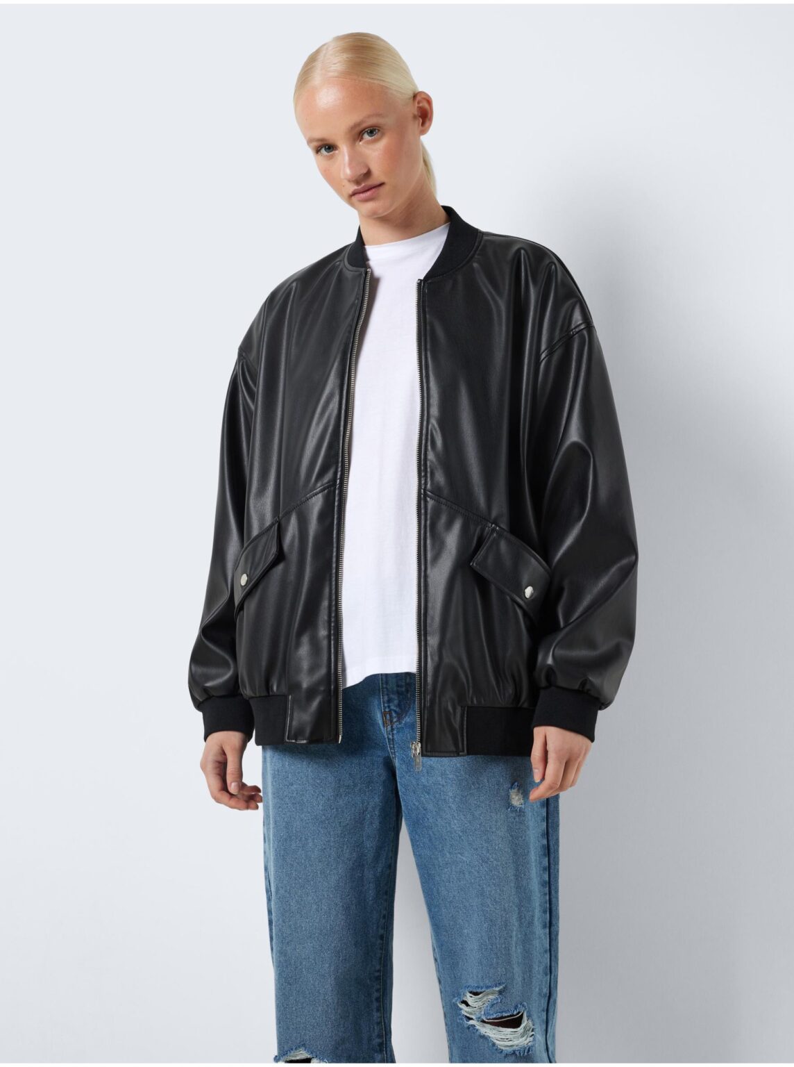 Black women's leatherette oversize bomber Noisy May Ronja - Women's