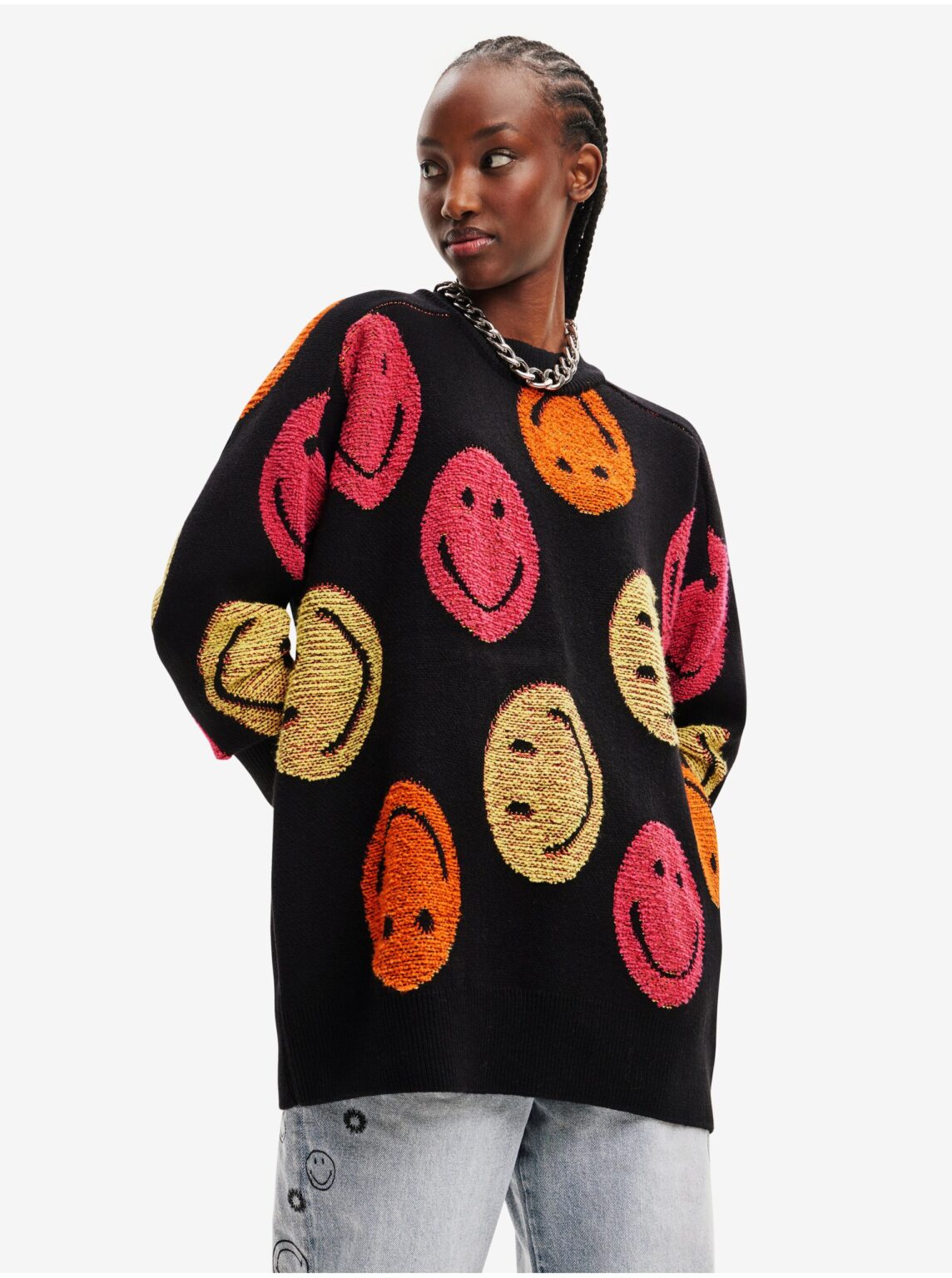 Black women's patterned oversize sweater Desigual Smiley - Women