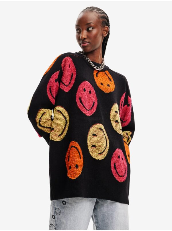 Black women's patterned oversize sweater Desigual Smiley - Women