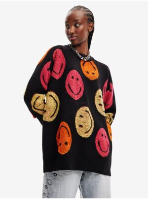 Black women's patterned oversize sweater Desigual Smiley - Women