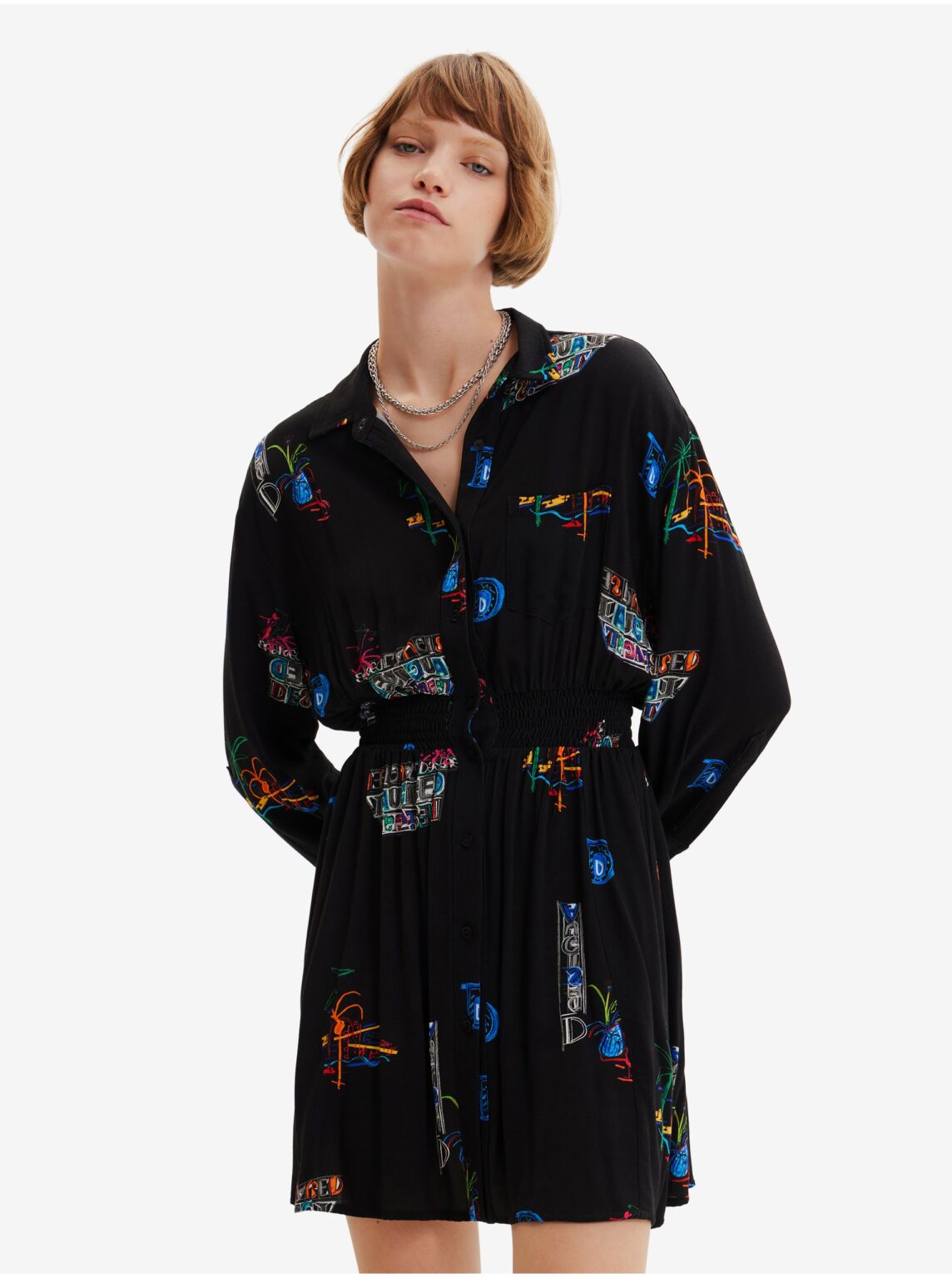 Black women's patterned shirt dress Desigual Dresde - Women