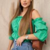 Blouse over the shoulder dark green