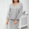 Blouse + ribbed dress set gray