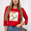 Blouse with 3D Bird red graphics