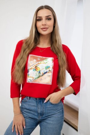 Blouse with 3D Bird red graphics