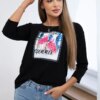 Blouse with 3D black flamingo graphics