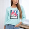 Blouse with 3D mint flamingo graphics