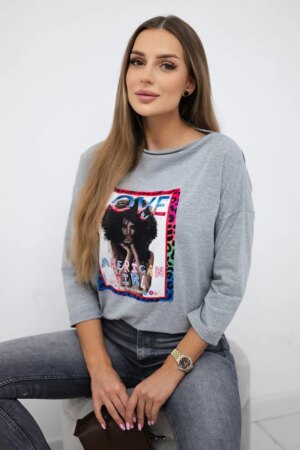 Blouse with American Girl Graphic Grey
