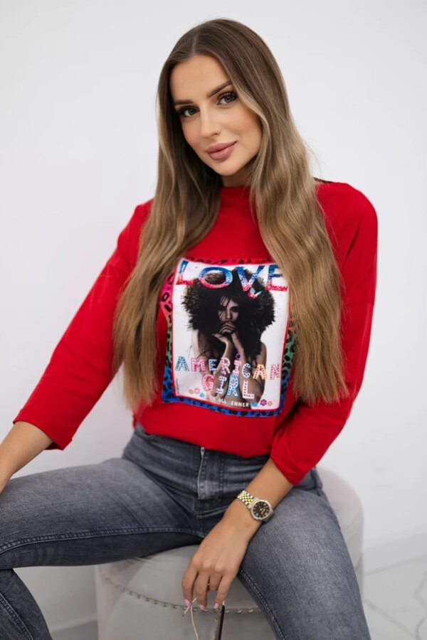 Blouse with American girl red graphics