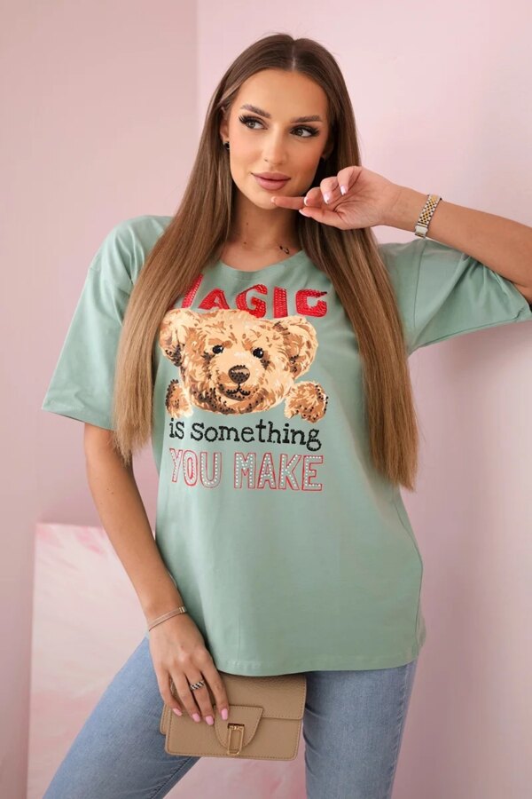 Blouse with Magic dark mint print