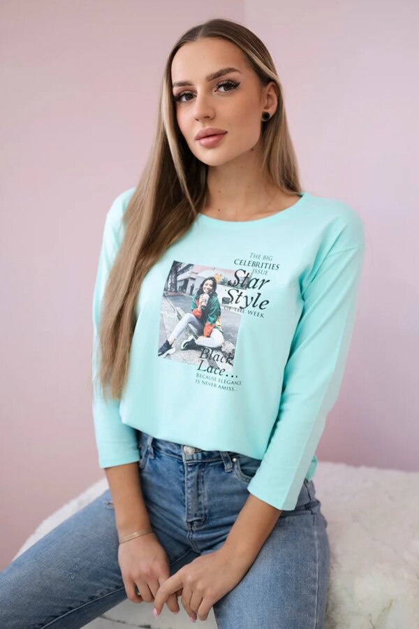Blouse with Star Style mint print