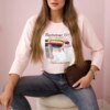Blouse with Summer Girl print in powder pink