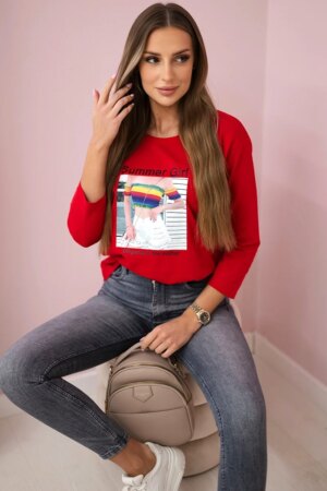 Blouse with Summer Girl print red