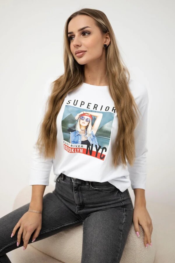 Blouse with Superior print white