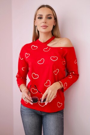 Blouse with a red heart print