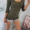 Blouse with a round neckline in khaki color