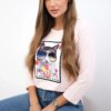 Blouse with cat graphics 3D powdered pinjk