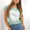Blouse with dark mint lip print