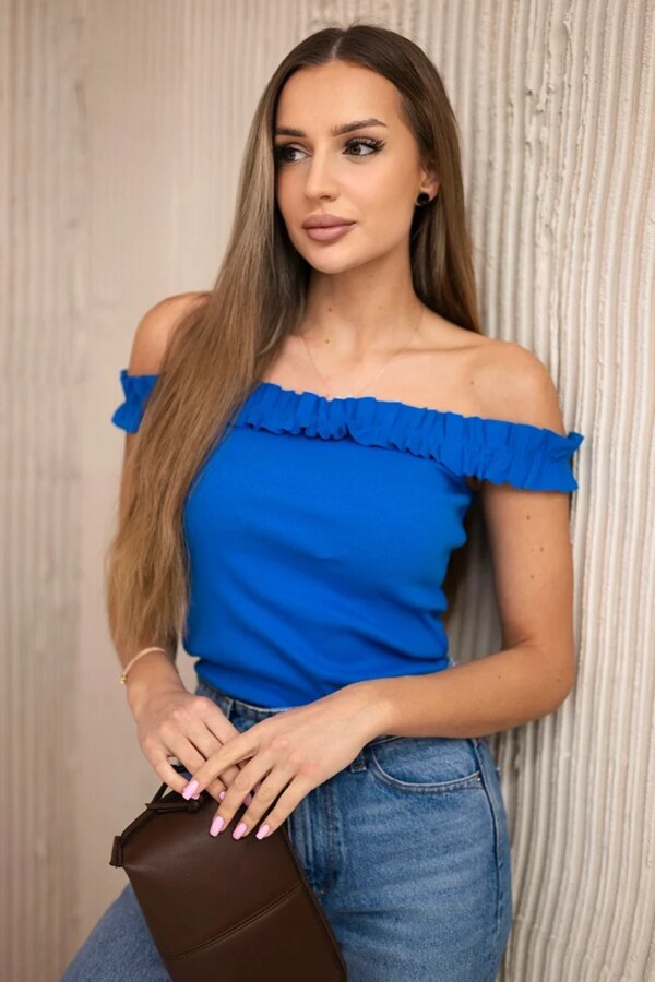 Blouse with frills in blue-violet color