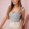 Blouse with frills on straps gray