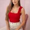 Blouse with frills on straps red