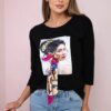 Blouse with graphics and a colorful bow 3D black