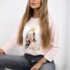 Blouse with graphics of a girl in glasses 3D powder pink