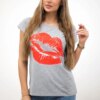 Blouse with gray lip print