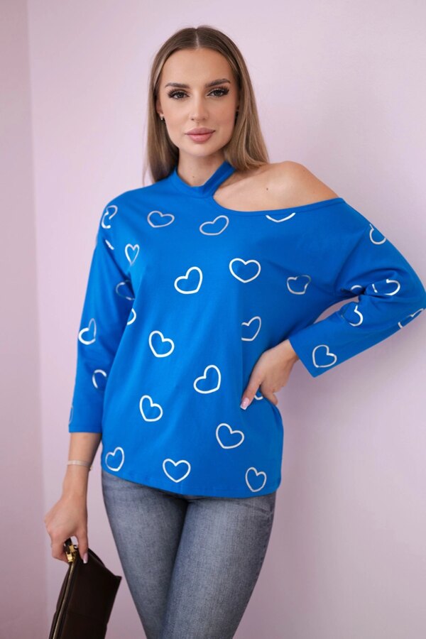 Blouse with heart print purple-blue