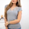 Blouse with lace neckline gray