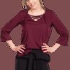 Blouse with lace-up neckline purple