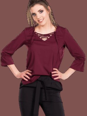 Blouse with lace-up neckline purple