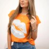 Blouse with orange lip print