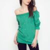Blouse with pearls revealing shoulders green
