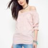 Blouse with pearls revealing shoulders light pink