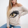 Blouse with print and longer back beige
