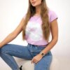 Blouse with purple lip print