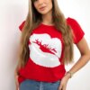 Blouse with red lip print