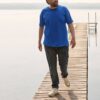 Blue Iconic Combed Cotton T-shirt with Fruit of the Loom Sleeve