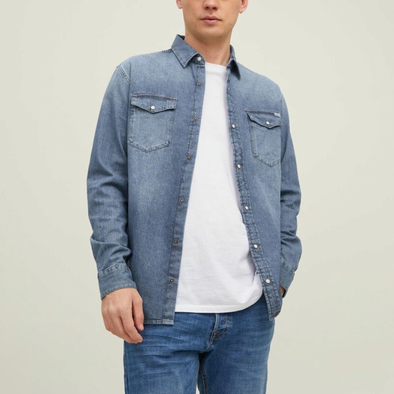 Blue Mens Denim Slim fit Shirt Jack & Jones Heridan - Men