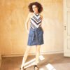 Blue Striped Short Denim Skirt with ORSAY Tie - Women