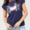 Blue T-shirt with white-pink motif Moodo - Women's