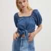 Blue Women's Denim Crop Top Pieces Tinka - Women's