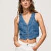 Blue Womens Denim Vest Pepe Jeans - Ladies
